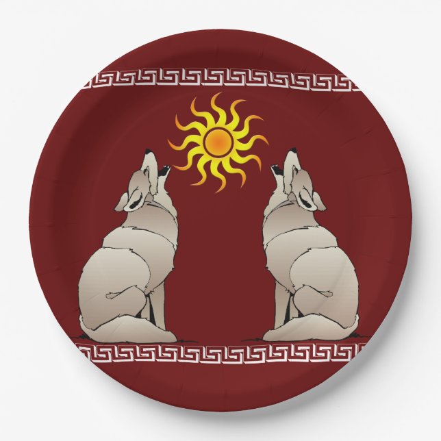 DAS HOWLING COYOTES BENEATEN EINE SÜDWESTLICHE SON PAPPTELLER (Vorderseite)
