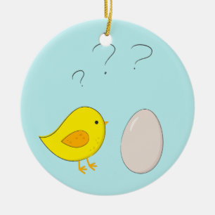 Das Huhn oder das Ei süße Oster-Cartoon Keramik Ornament