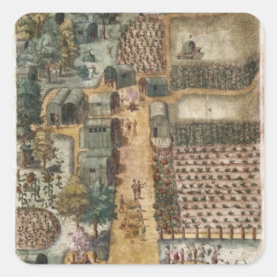 Das indische Dorf von Secoton, c.1570-80 Quadratischer Aufkleber