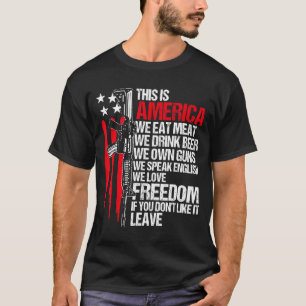 Das ist Amerika, isst Fleisch, trinkt Bier, besitz T-Shirt