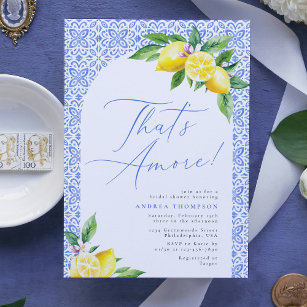 Das ist Amore Lemon Italian Blue Tile Brautparty Einladung