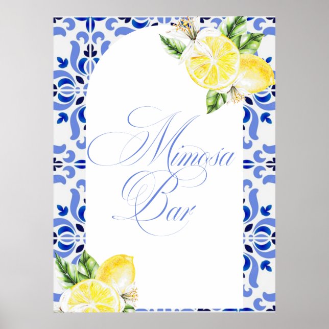 Das ist Amore Lemon Italian Blue Tile Brautparty Poster (Vorne)