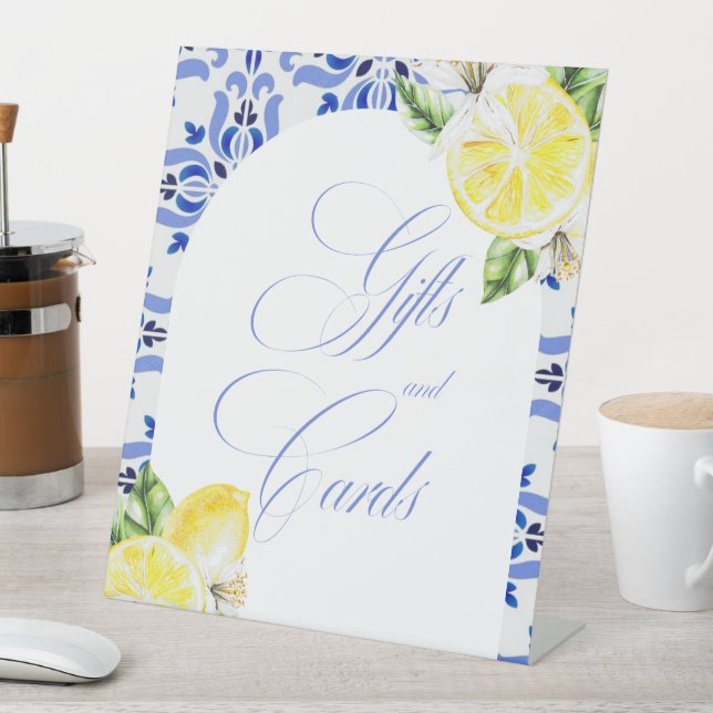 Das ist Amore Lemon Italian Blue Tile Brautparty Sockelschild (In Situ)