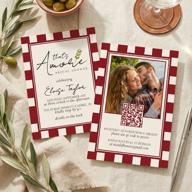 Das ist amore: Rot karierte Bridal Shower  Einladung (That's Amore Red Checkered Bridal Shower Invitation)