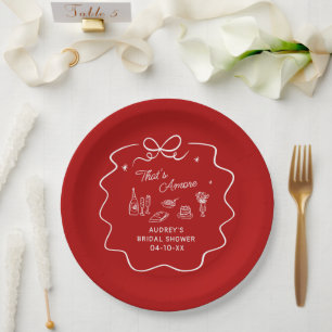 Das ist Amore, Weißer Doodle personalisiert Rot Pappteller