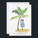 Das ist das Meer Sun Watercolor Beach Zwei Fotos Feiertagskarte<br><div class="desc">Die Sea Sun Watercolor Beach Two Fotos Holiday Card - eine lustige kleine Weihnachtskarte, die Sie in dieser Ferienzeit an Ihre Familie und Freunde schicken können. Auf der Karte steht ein tropischer Palmenbaum in Aquarelltönen mit einem Holzschild, auf dem steht: "Dies ist die Meersonne." mit einem bearbeitbaren Weihnachtswunsch und Ihrem...</div>
