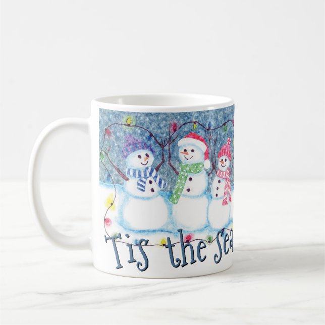 Das ist die Jahreszeit für Jolly Funny Snowmen Kaffeetasse (Links)