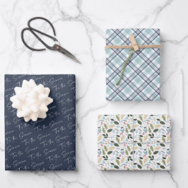 'Das ist die Jahreszeit Kariertes botanisches Weih Geschenkpapier Set
