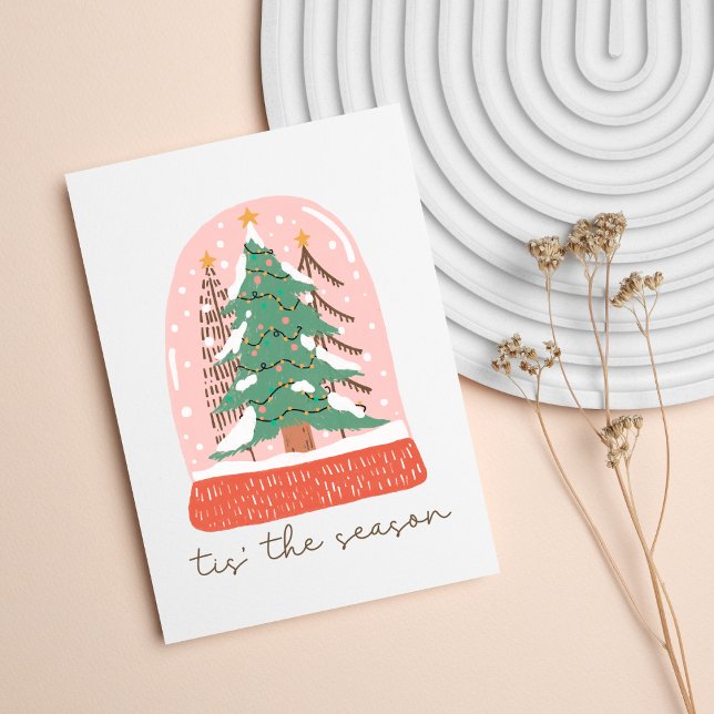 Das ist die Jahreszeit rosa Schneeglobe Retro Weih Karte (Tis the Season Pink Snow Globe Retro Christmas Card
Boho Christmas Card Non Photo Blank Card)