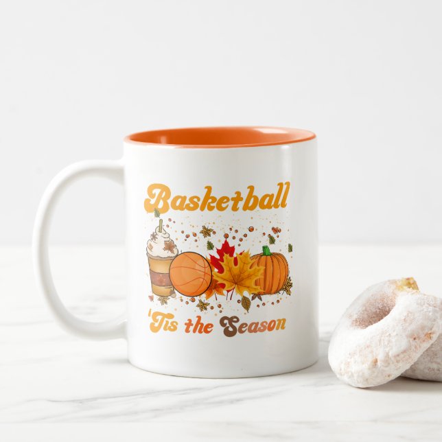 Das ist die Saison Basketball Fall Coffee Pumpkin Zweifarbige Tasse (Mit Donut)