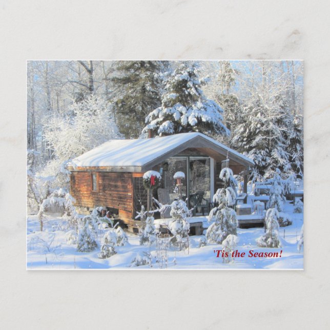 'Das ist die Saison Up North Hütte, Winterurlaub Postkarte (Vorderseite)