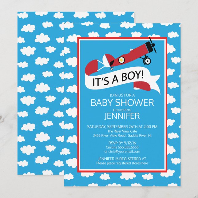 Das ist ein Junge! Airplane Boys Baby Dusche einla Einladung (Vorne/Hinten)