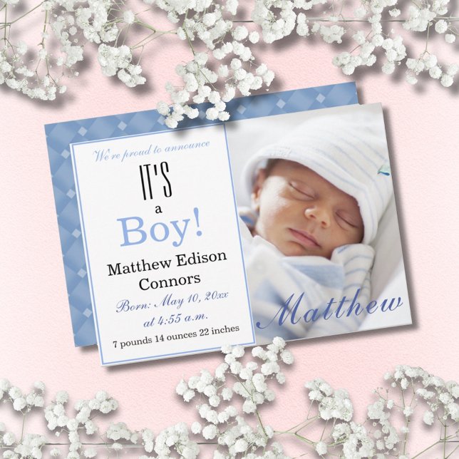 Das ist ein Junge! Blue Baby Birth Ankündigung (It's a Boy! Blue Baby Birth Announcement Photo Card
)