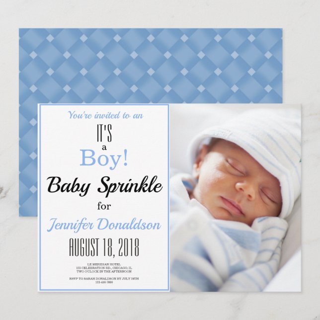 Das ist ein Junge! Blue Baby Sprinkle Foto Einladu Einladung (Vorne/Hinten)