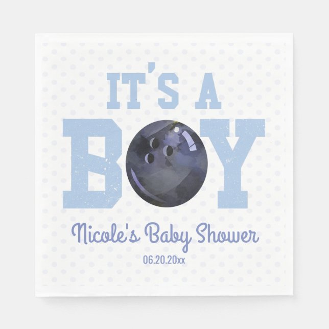 Das ist ein Junge! Blue Bowling Ball Baby Dusche Serviette (Vorderseite)
