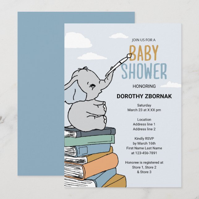 Das ist ein Junge! Blue Elephant Baby Shower lädt  Einladung (Vorne/Hinten)