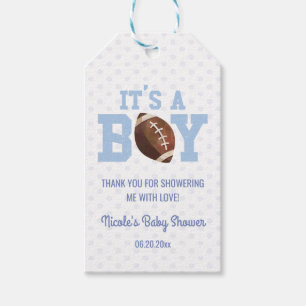 Das ist ein Junge! Blue Football Baby Dusche Geschenkanhänger