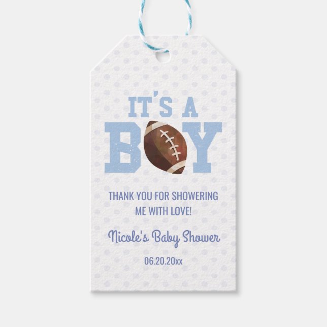Das ist ein Junge! Blue Football Baby Dusche Geschenkanhänger (Vorderseite)