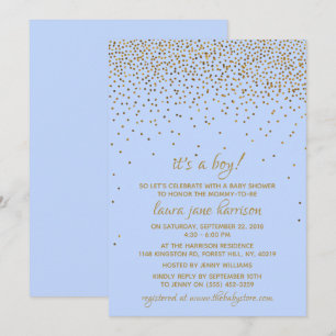 Das ist ein Junge! Blue & Gold Confetti Baby Dusch Einladung