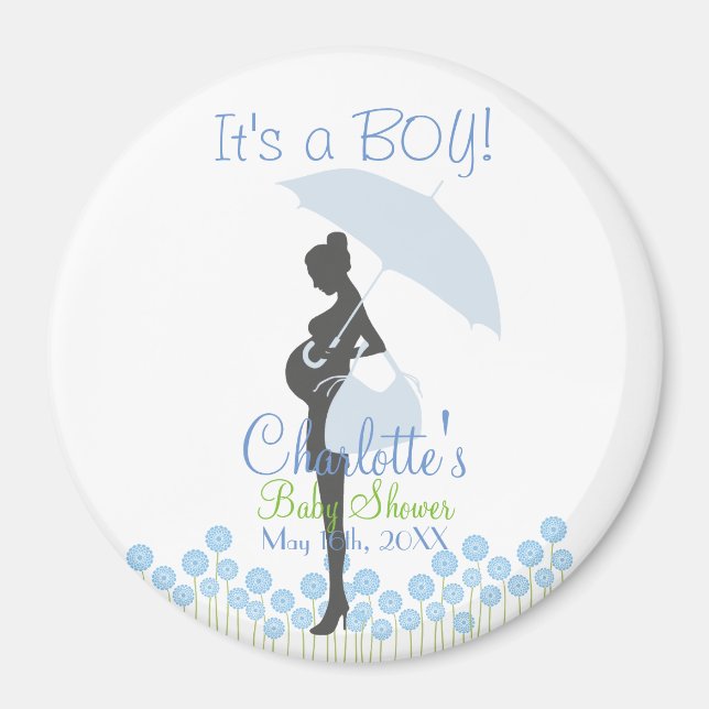 Das ist ein Junge! Blue Silhouette Baby Dusche Magnet (Vorne)