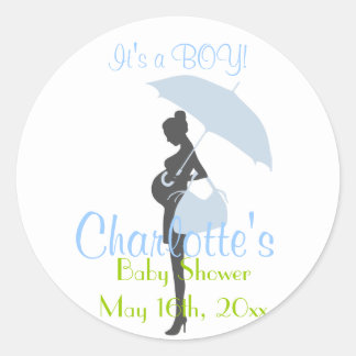 Das ist ein Junge! Blue Silhouette Baby Dusche Runder Aufkleber