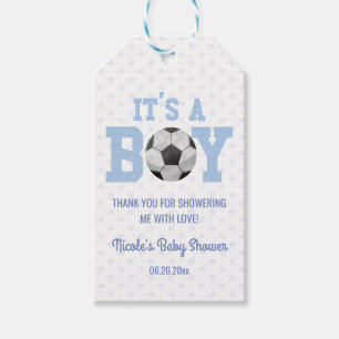Das ist ein Junge! Blue Soccer Ball Baby Dusche Geschenkanhänger