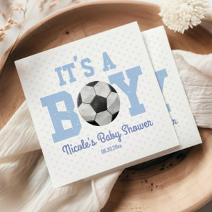 Das ist ein Junge! Blue Soccer Ball Baby Dusche Serviette