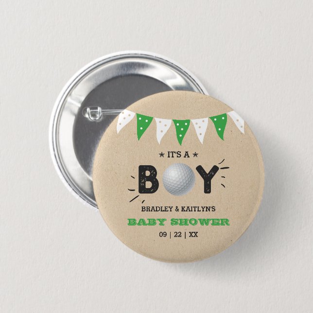 Das ist ein Junge! Golf Themed Co-Babydusche Button (Vorne & Hinten)