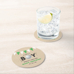 Das ist ein Junge! Golf Themed Co-Babydusche Runder Pappuntersetzer