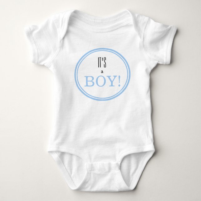 Das ist ein Junge! Moderne Blue Baby Gender Reveal Baby Strampler (Vorderseite)