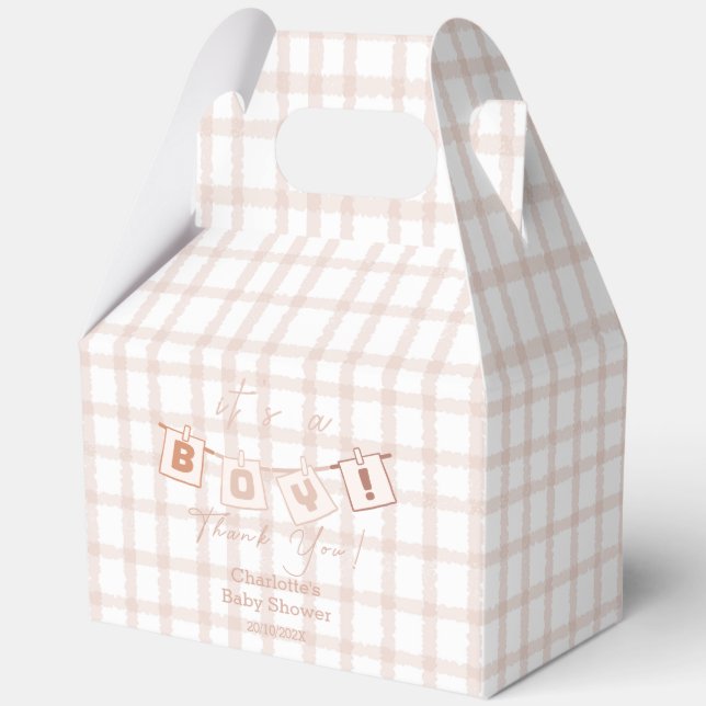 Das ist ein Junge! Niedlich Brown Gingham Notedry  Geschenkschachtel (Vorderseite)