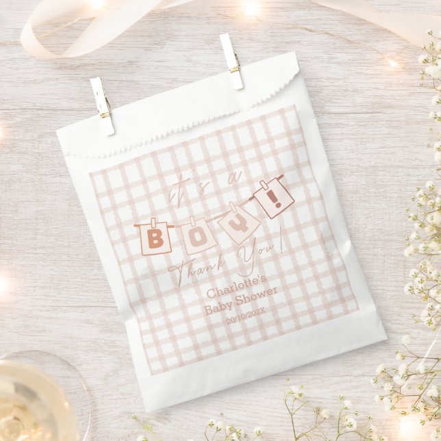 Das ist ein Junge! Niedlich Brown Gingham Notedry  Geschenktütchen (Ausgeschnitten)