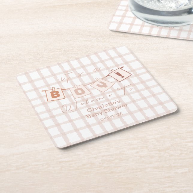 Das ist ein Junge! Niedlich Brown Gingham Notedry  Rechteckiger Pappuntersetzer (angewinkelt)