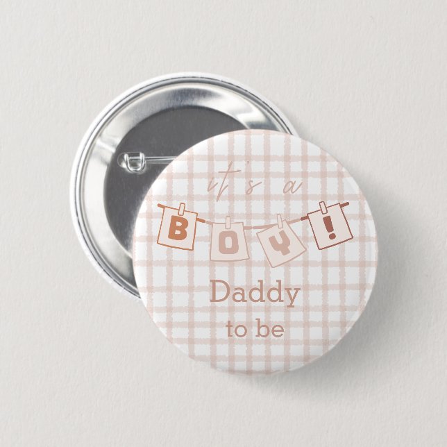 Das ist ein Junge! Niedlich Gingham Notedry Daddy- Button (Vorne & Hinten)