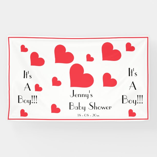 Das ist ein Junge! Personalisierte Niedlich Hearts Banner (Horizontal)