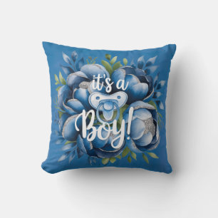 Das ist ein Junge! Schnuller & Peonies Baby Duschg Kissen