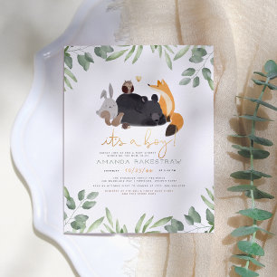 Das ist ein Junge! Woodland Animals Forest Baby Du Postkarte