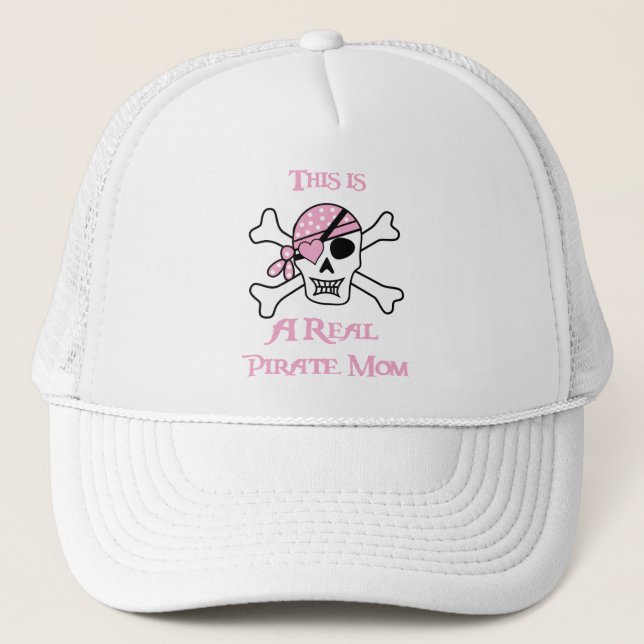 Das ist eine echte PiratenMama - Pink Skull Truckerkappe (Vorderseite)