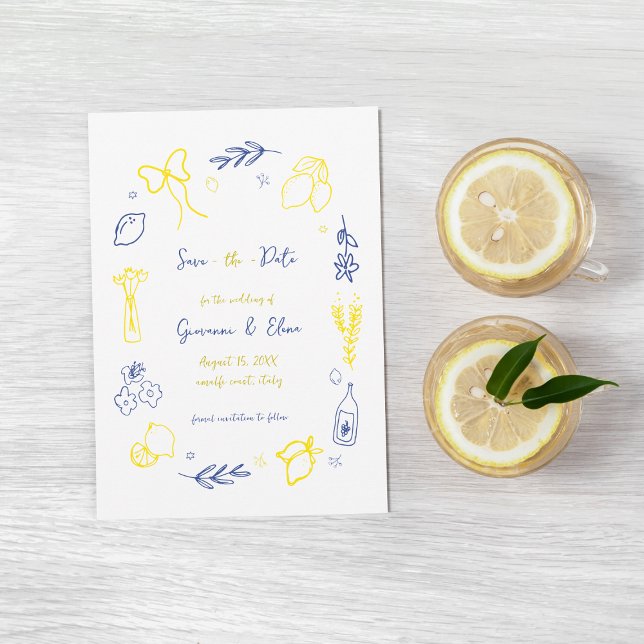 Das ist eine handgezeichnete italienische Hochzeit Save The Date (Von Creator hochgeladen)