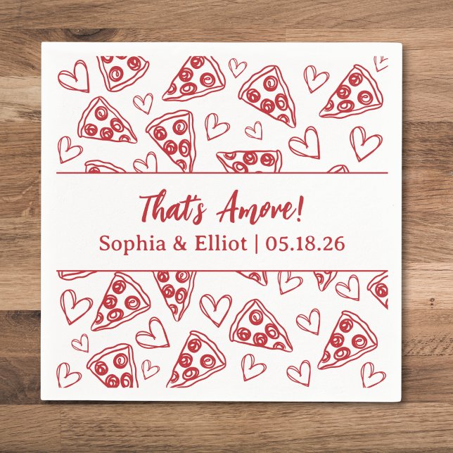 Das ist eine handgezogene Pizza Party Chic Wedding Serviette (Von Creator hochgeladen)