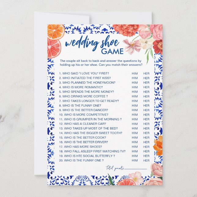 Das ist eine mediterrane Hochzeitsschuhkarte Einladung (Vorderseite)