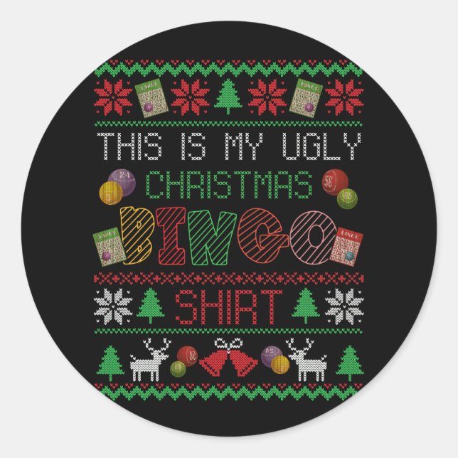Das ist mein hässliches Weihnachtsbingo-Shirt, das Runder Aufkleber (Vorderseite)