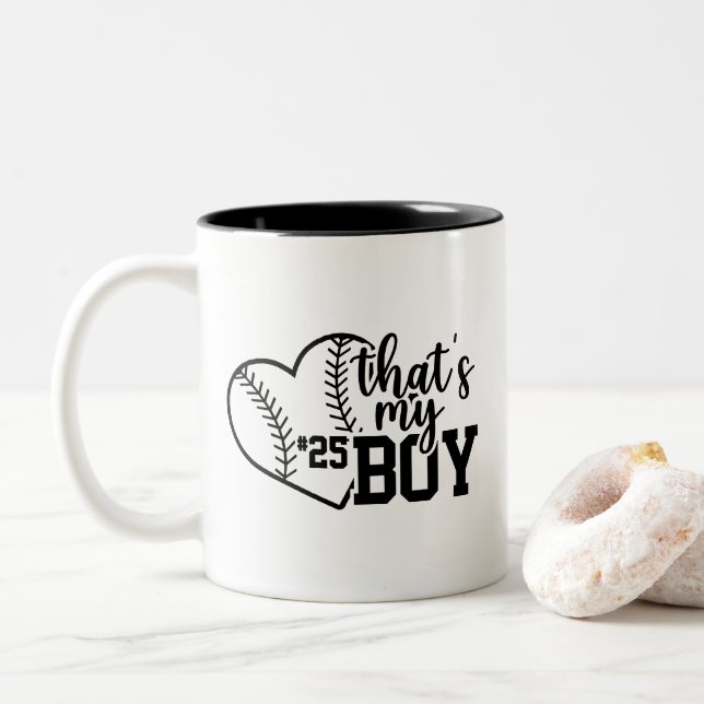 Das ist mein Junge Custom Baseball Mama Softball M Zweifarbige Tasse (Mit Donut)