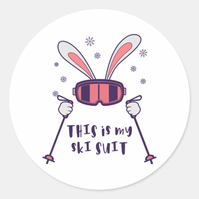 Das ist mein Ski-Anzug-Kaninchen mit Skistöcken Runder Aufkleber (Vorderseite)