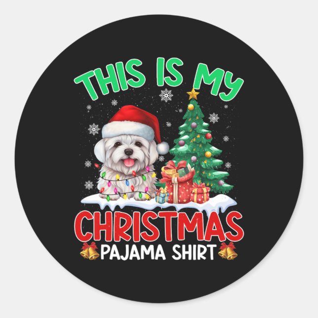 Das ist mein Weihnachts Pajama Maltese Dog Lovers  Runder Aufkleber (Vorderseite)