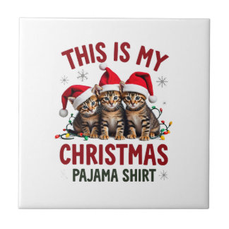 Das ist mein Weihnachts-Pyjama-Shirt Katzenliebhab Fliese
