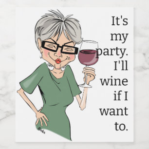 Das ist meine Party Cartoon Lady Weinetikett