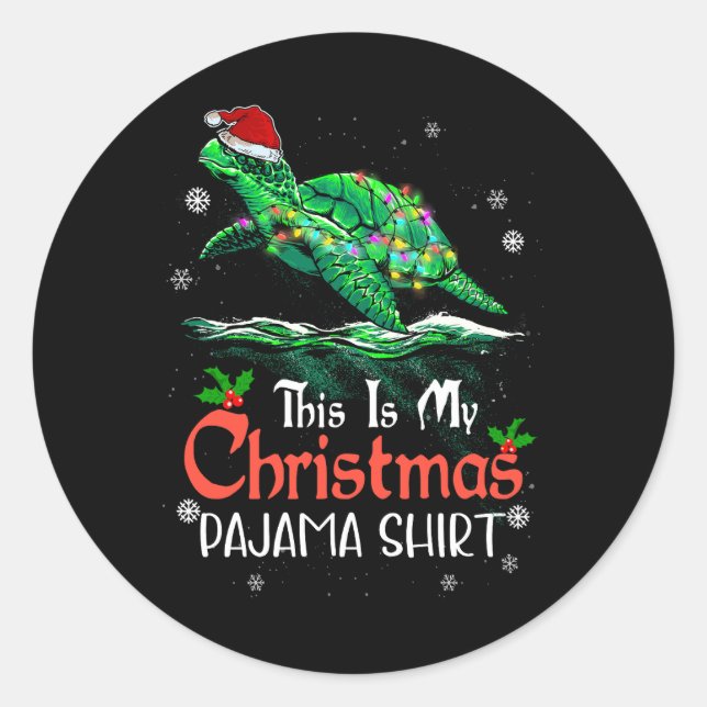 Das ist meine Weihnachts-Pajama-Meeresschildkröte- Runder Aufkleber (Vorderseite)