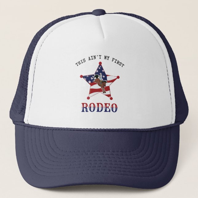 Das ist nicht mein erster RODEO / schwarzer Brief Truckerkappe (Vorderseite)