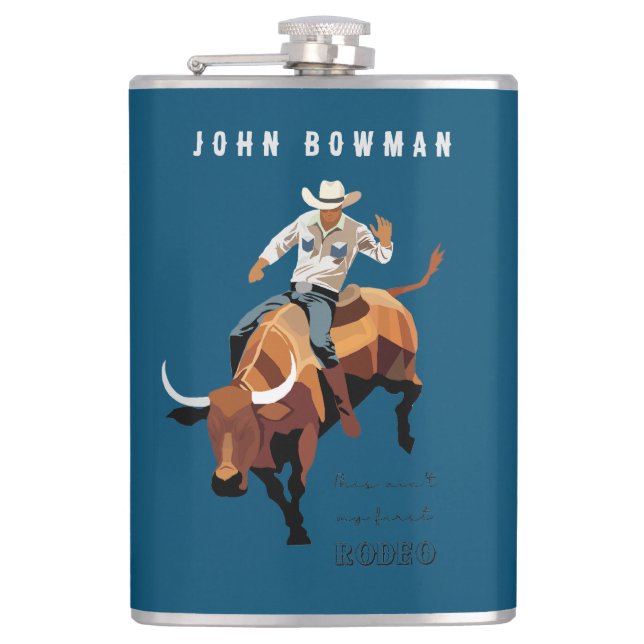 Das ist nicht mein erstes RODEO: Bull-Reiter Flachmann (Vorderseite)